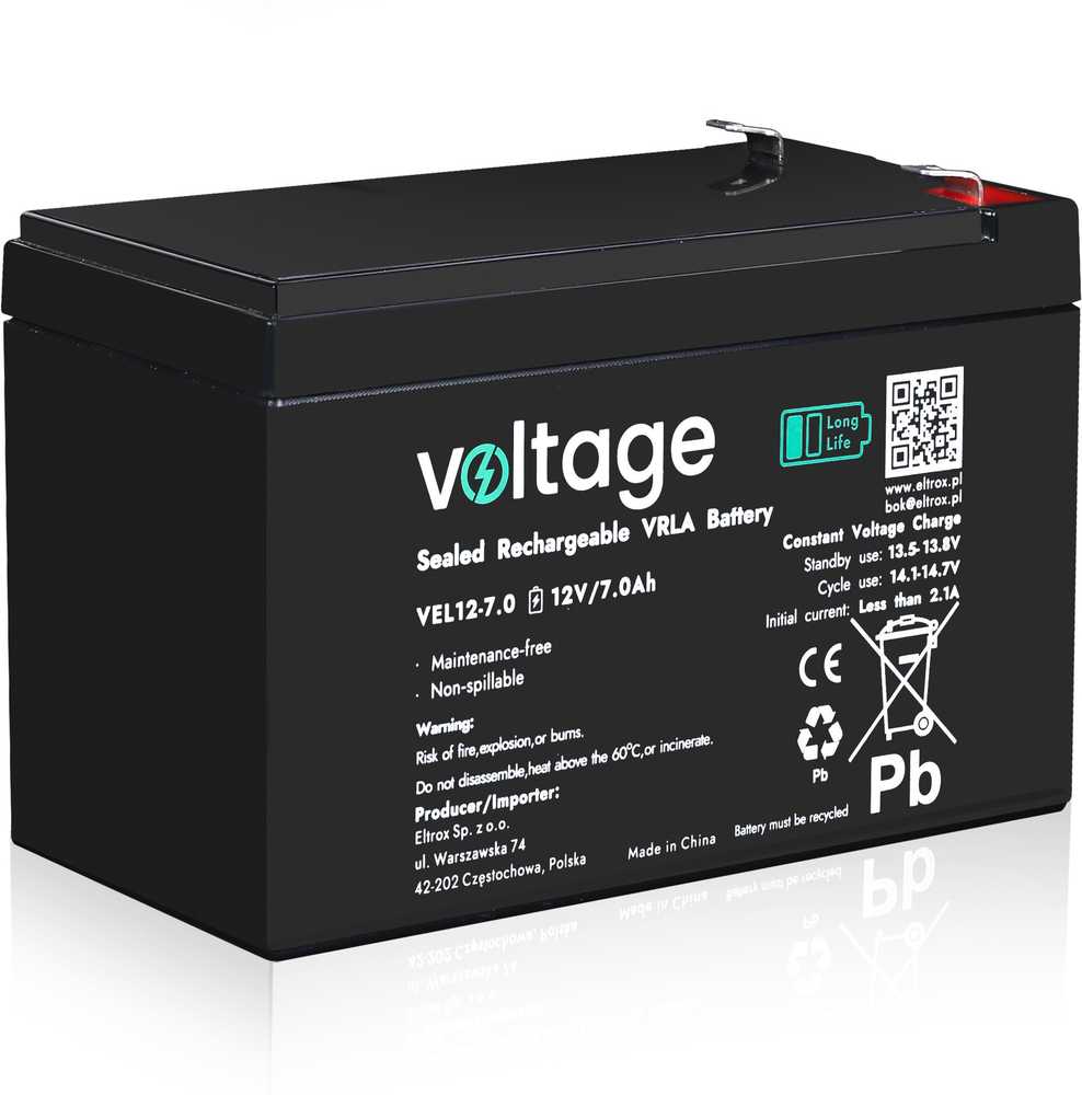 AGM Voltage ilgo tarnavimo laiko akumuliatorius 12 V 7 Ah VEL12-7.0 (tarnavimo laikas 15 metų)