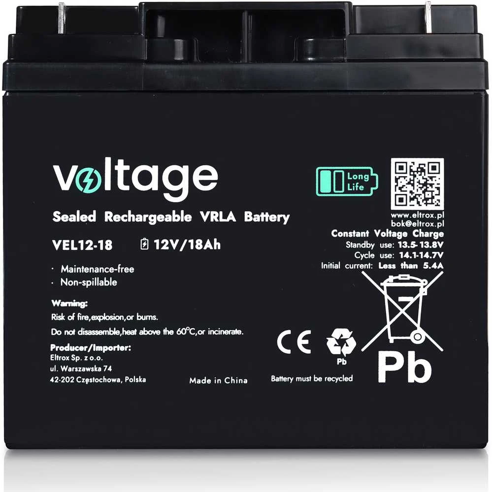 AGM Voltage ilgo tarnavimo laiko akumuliatorius 12 V 18 Ah VEL12-18 (tarnavimo laikas 15 metų)