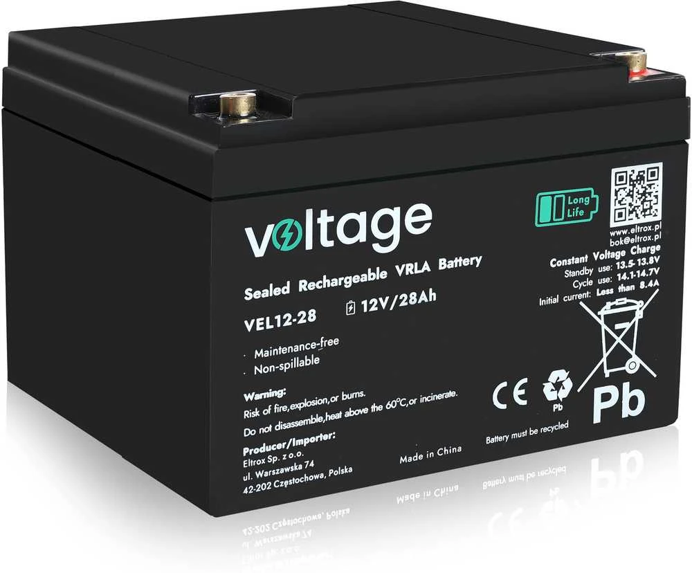 AGM Voltage ilgo tarnavimo laiko akumuliatorius 12 V 28 Ah VEL12-28 (tarnavimo laikas 15 metų)