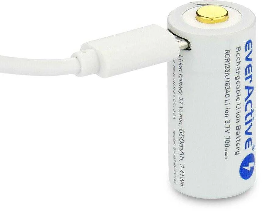 everActive USB įkraunamas RCR123A 16340 3,7V 700mAh akumuliatorius su PCM