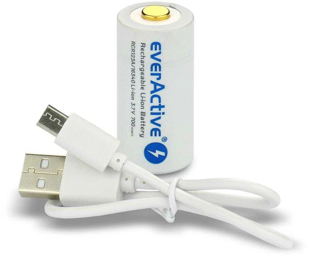 everActive USB įkraunamas RCR123A 16340 3,7V 700mAh akumuliatorius su PCM