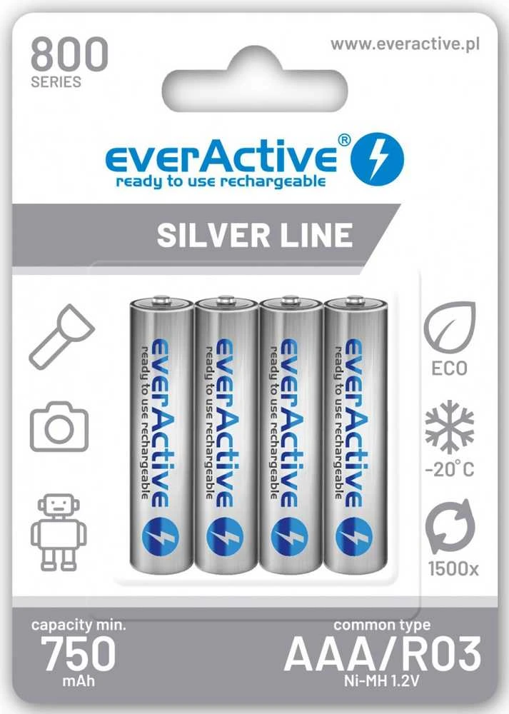 Įkraunamos baterijos everActive Ni-MH R03 AAA 800 mAh Sidabrinis Line