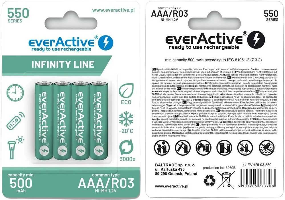 Įkraunamos baterijos everActive Ni-MH R03 AAA 550 mAh Infinity Line