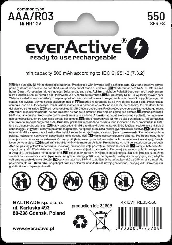 Įkraunamos baterijos everActive Ni-MH R03 AAA 550 mAh Infinity Line
