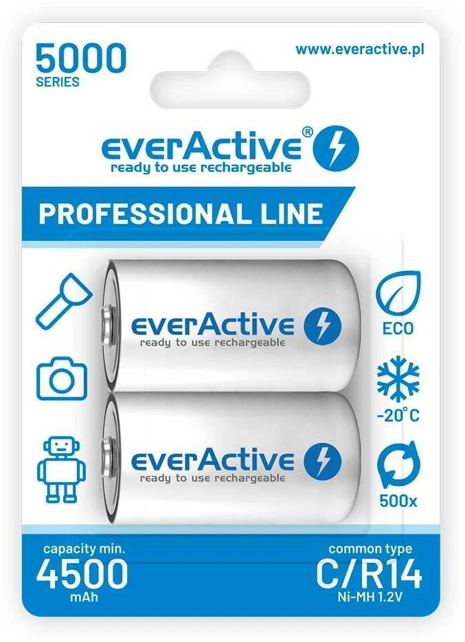 Įkraunamos baterijos everActive Ni-MH R14 C 5000 mAh Professional Line