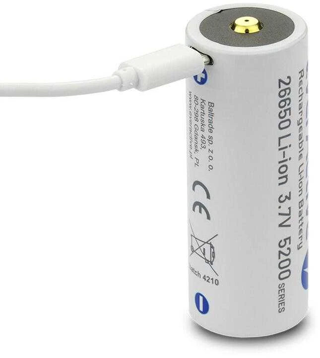everActive USB įkraunamas 26650 3,7V 5200mAh akumuliatorius su PCM