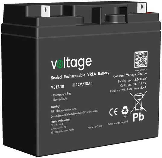 VOLTAGE AGM įtampos 12V 18Ah VE12-18 baterija (eksploatavimo trukmė 6-9 metai)