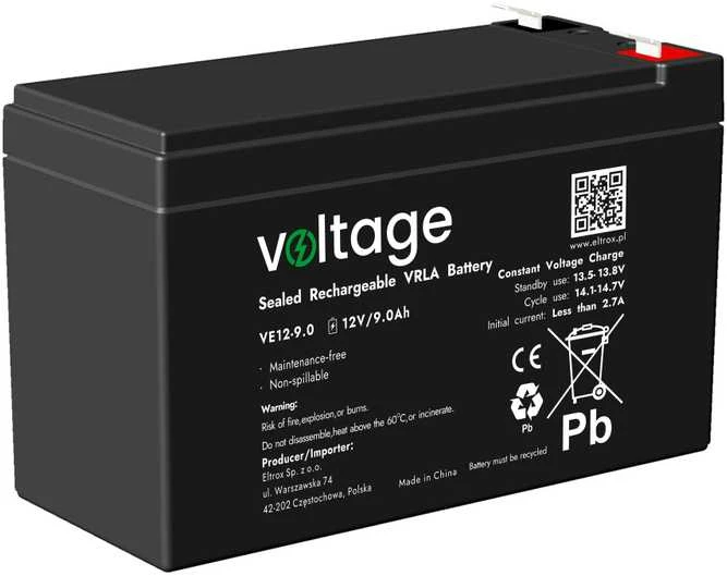 voltage AGM įtampos 12V 9Ah VE12-9.0 baterija (eksploatavimo trukmė 6-9 metai)