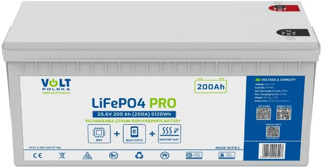 Akumuliatorius Volt Polska LiFePO4 PRO 25,6V 200 Ah (200A) BMS BLUETOOTH + MATA