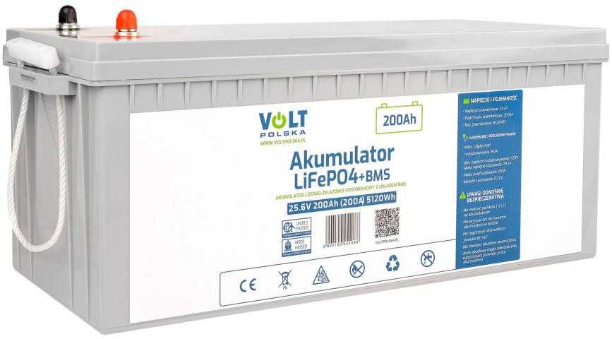 akumuliatorius VOLT POLSKA LITOWO-ŻELAZOWO-FOSFORANOWY LiFePO4 25,6V 200Ah 200A + BMS