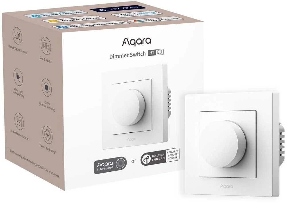 Aqara H2 Dimmer Switch išmanusis Zigbee ir Thread 1 kanalo Šviesos reguliatorius baltas