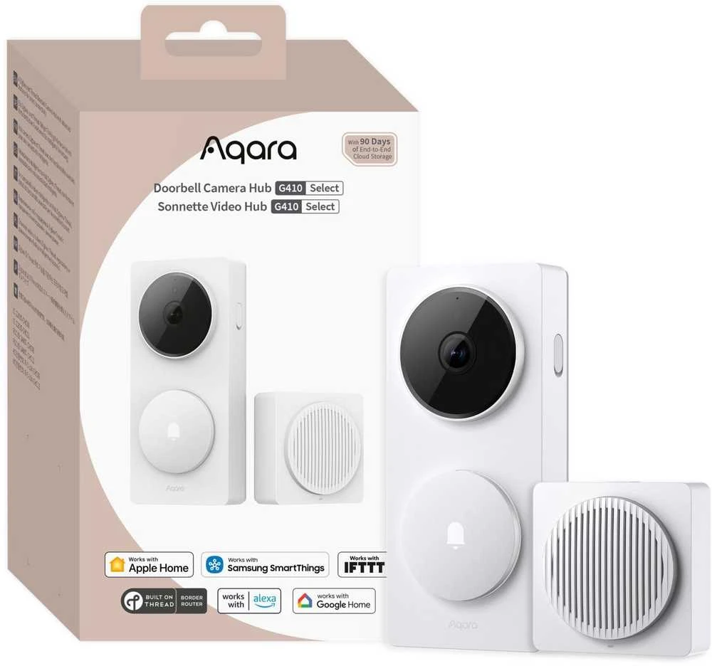 Aqara G410 Select Durų skambutis centralė veikia su Apple HomeKit, Zigbee, Matter, balta