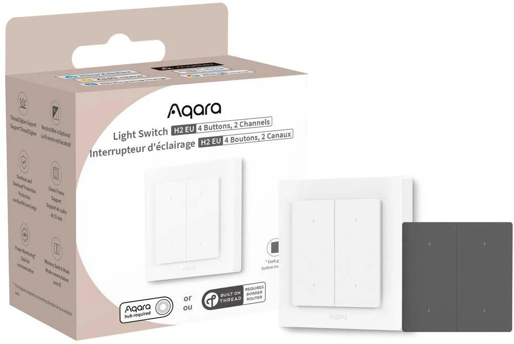 Aqara H2 Išmanus 4 mygtukų 2 kanalų zigbee, Thread jungiklis (WS-K08D)