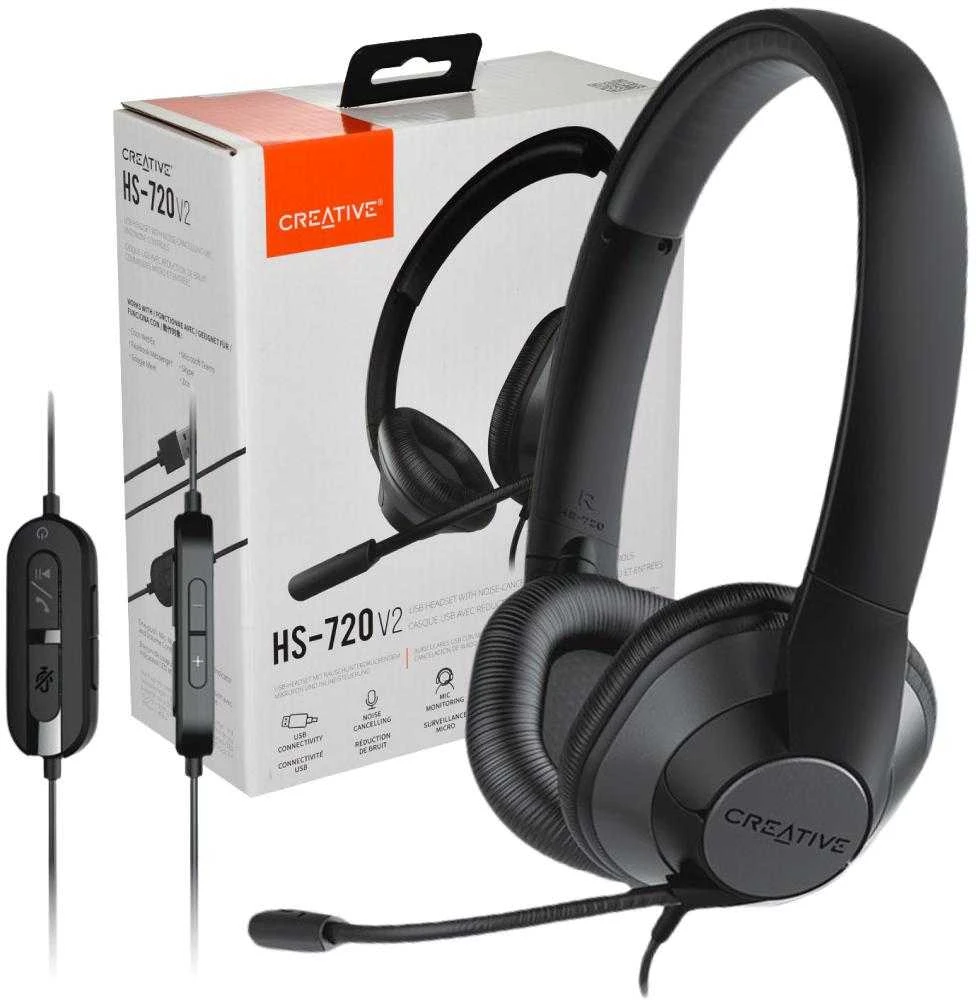 Creative ausinės laidinės su mikrofonu HS-720 V2 juodos spalvos USB