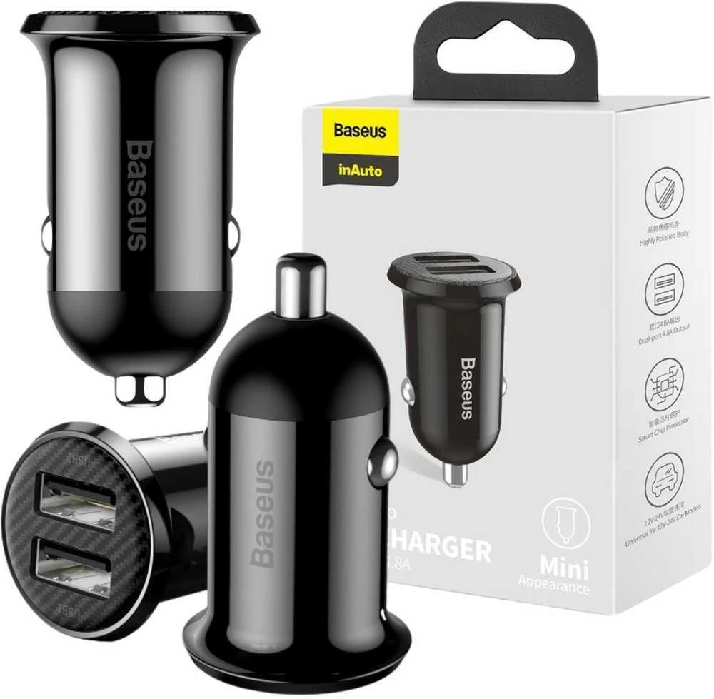 Automobilinis įkroviklis Baseus Grain Pro 2x USB 4.8A - Juodas
