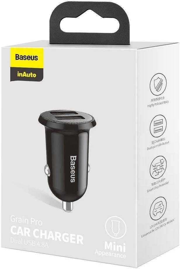 Automobilinis įkroviklis Baseus Grain Pro 2x USB 4.8A - Juodas