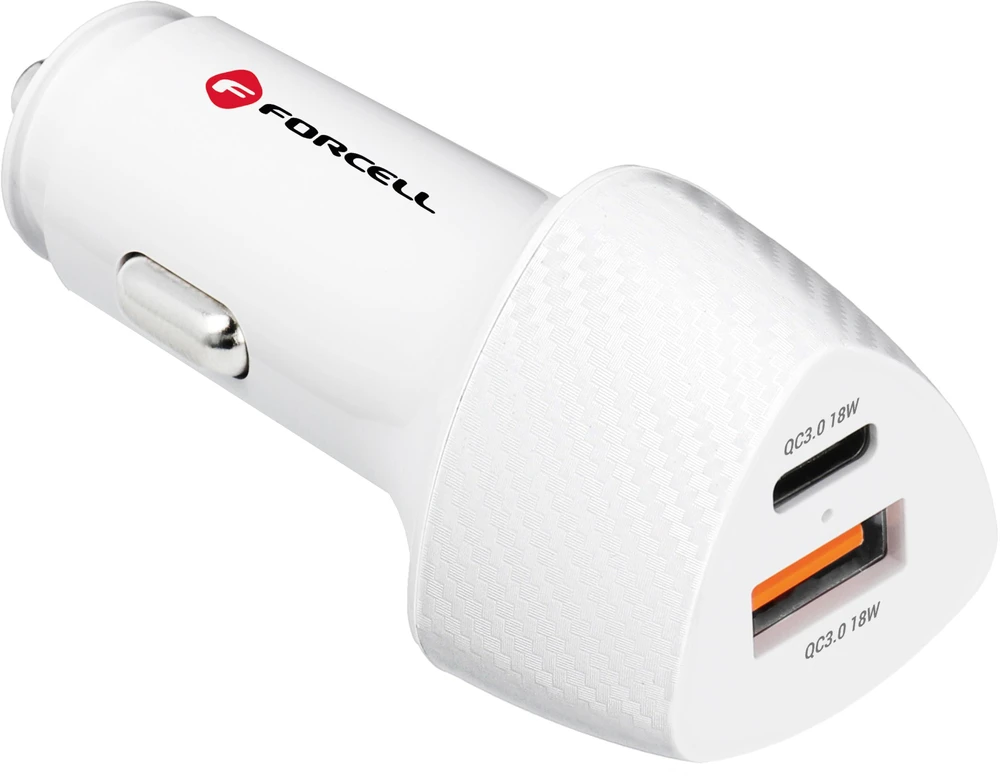 Įkroviklis automobilinis Forcell (CC50-1A1C) (1xUSB-C; 1xUSB; 5A 38W) baltas