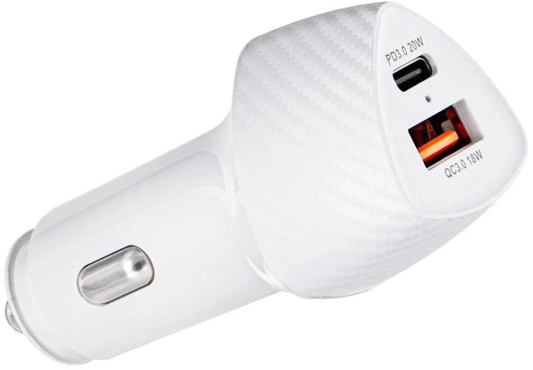 Įkroviklis automobilinis Forcell (CC50-1A1C) (1xUSB-C; 1xUSB; 5A 38W) baltas