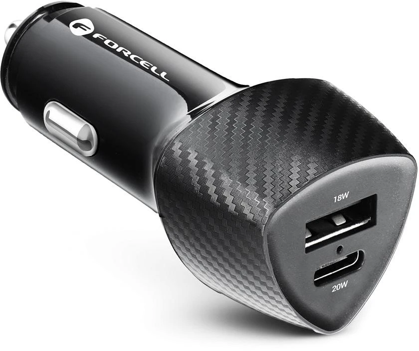 Automobilinis įkroviklis Forcell F-Energy Carbon USB C + USB A QC3.0 PD 3A 38W CC50-1A1C juodas