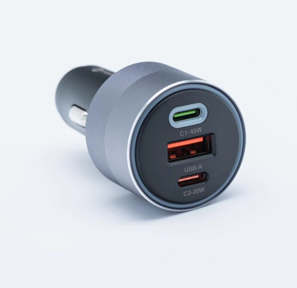 Automobilinis įkroviklis Forcell F-Energy Alu 2 x USB C + USB A QC4.0 PD SFC2.0 4,5A 65W pilka