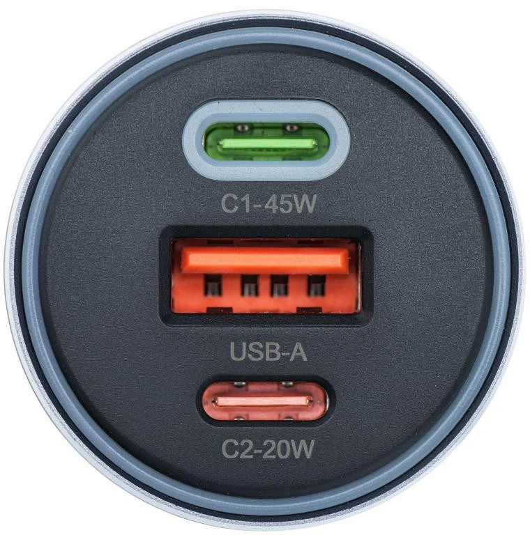 Automobilinis įkroviklis Forcell F-Energy Alu 2 x USB C + USB A QC4.0 PD SFC2.0 4,5A 65W pilka