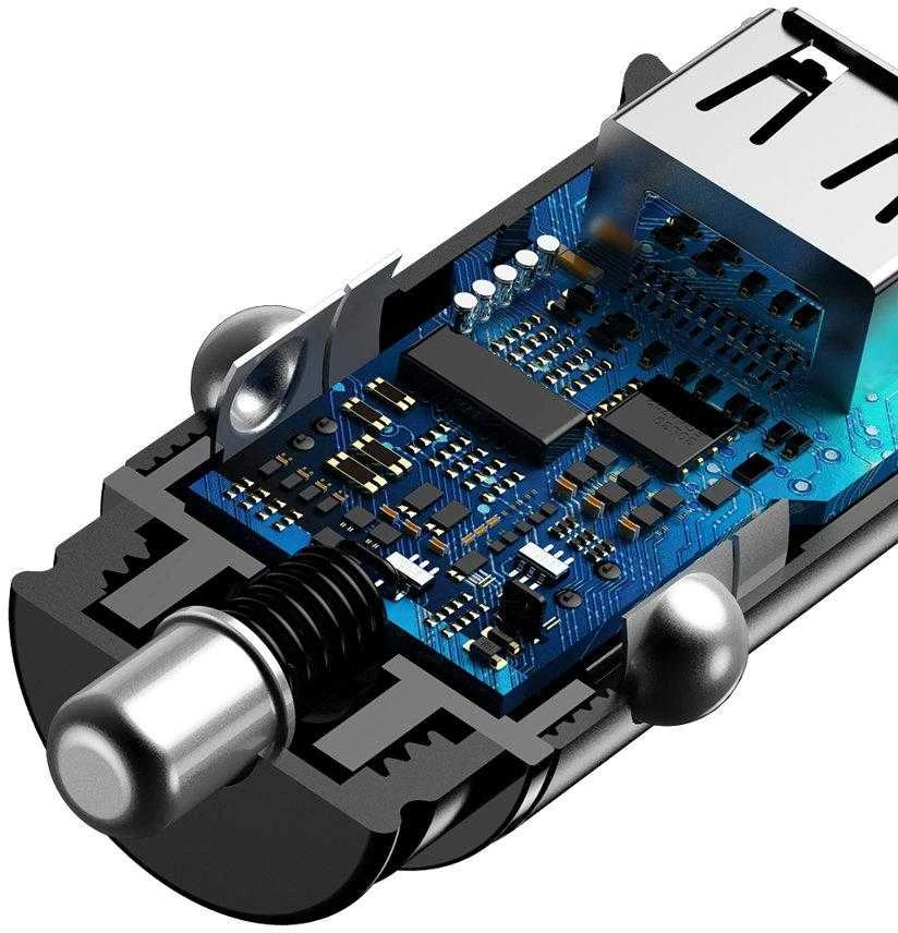 Baseus Circular automobilinis įkroviklis 2xUSB QC3.0 5A 30W - Juodas