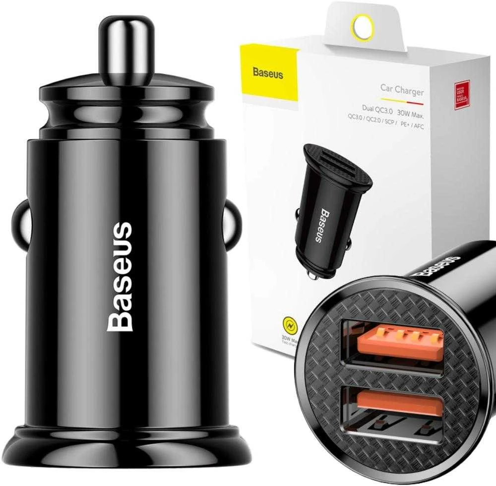 Baseus Circular automobilinis įkroviklis 2xUSB QC3.0 5A 30W - Juodas
