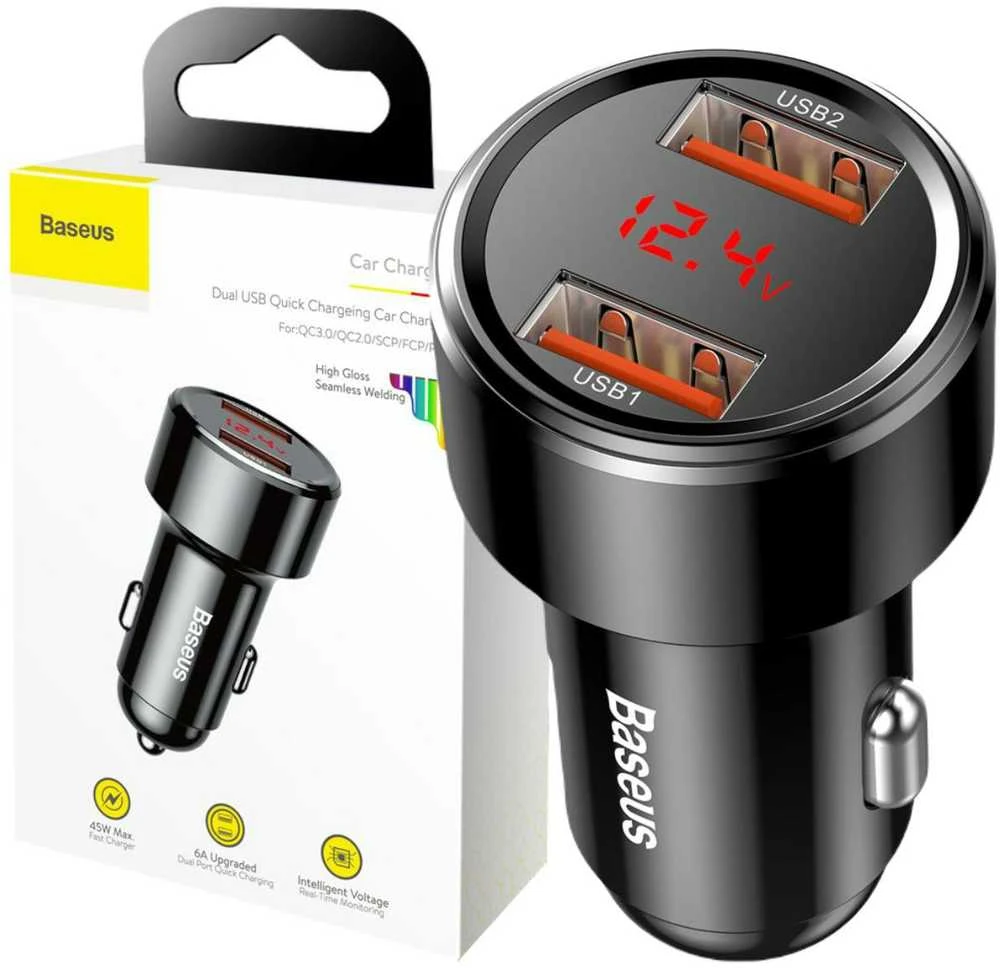 Baseus Magic automobilinis įkroviklis 2x USB QC 3.0 45W - Juodas