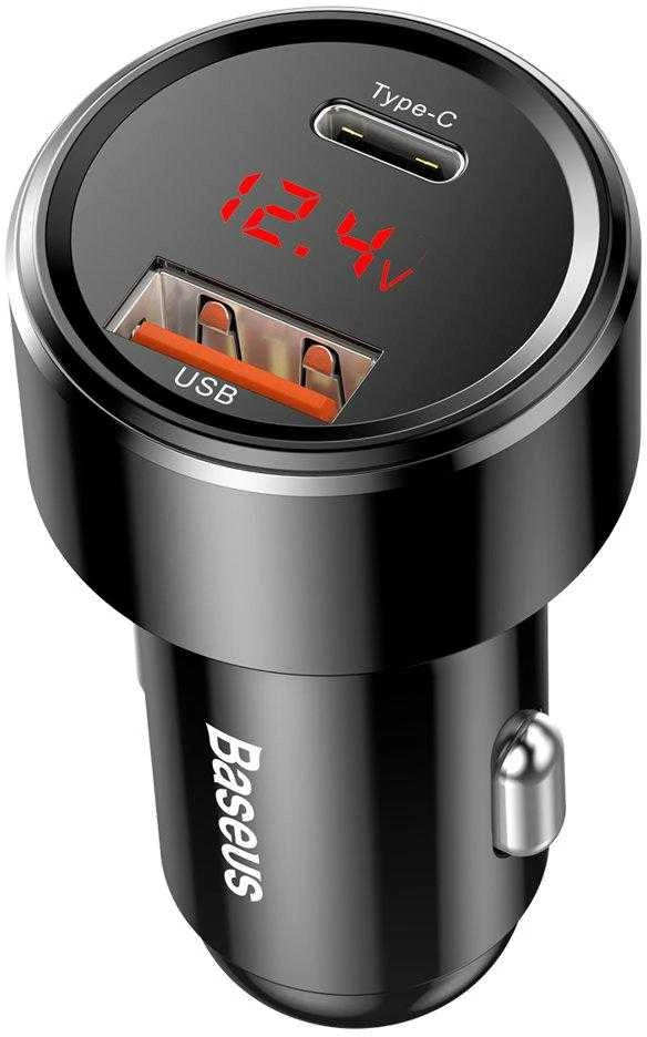 Dėklas Baseus Magic USB + USB-C QC 4.0 PD 45W automobilinis įkroviklis - juodas