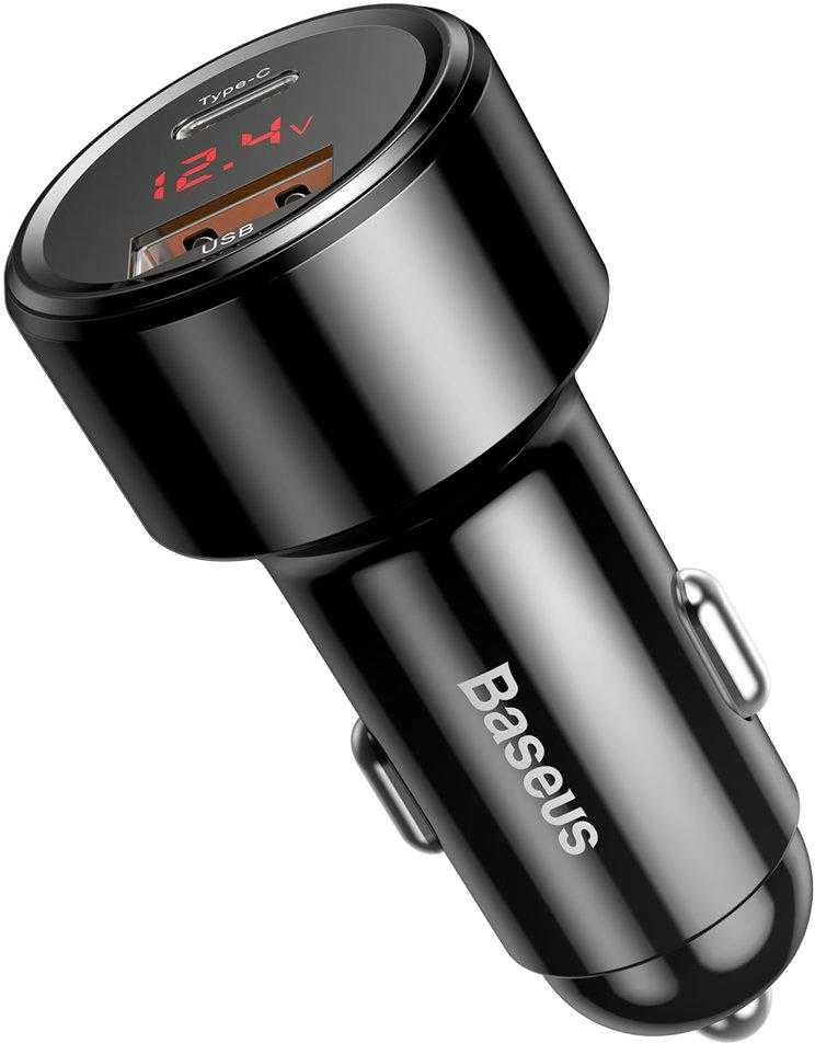 Dėklas Baseus Magic USB + USB-C QC 4.0 PD 45W automobilinis įkroviklis - juodas