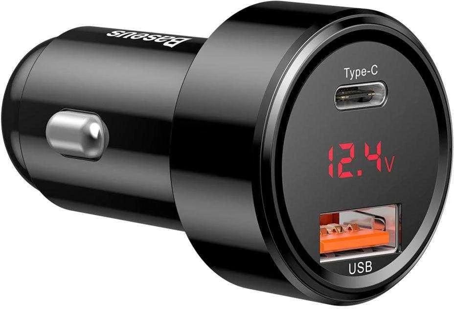 Dėklas Baseus Magic USB + USB-C QC 4.0 PD 45W automobilinis įkroviklis - juodas
