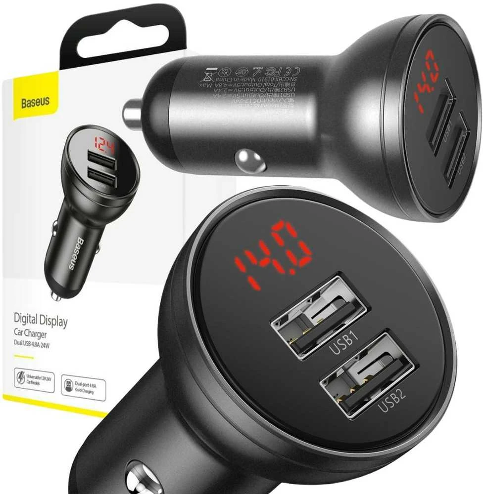 Baseus 2xUSB 4.8A automobilinis įkroviklis 24W - Pilkas