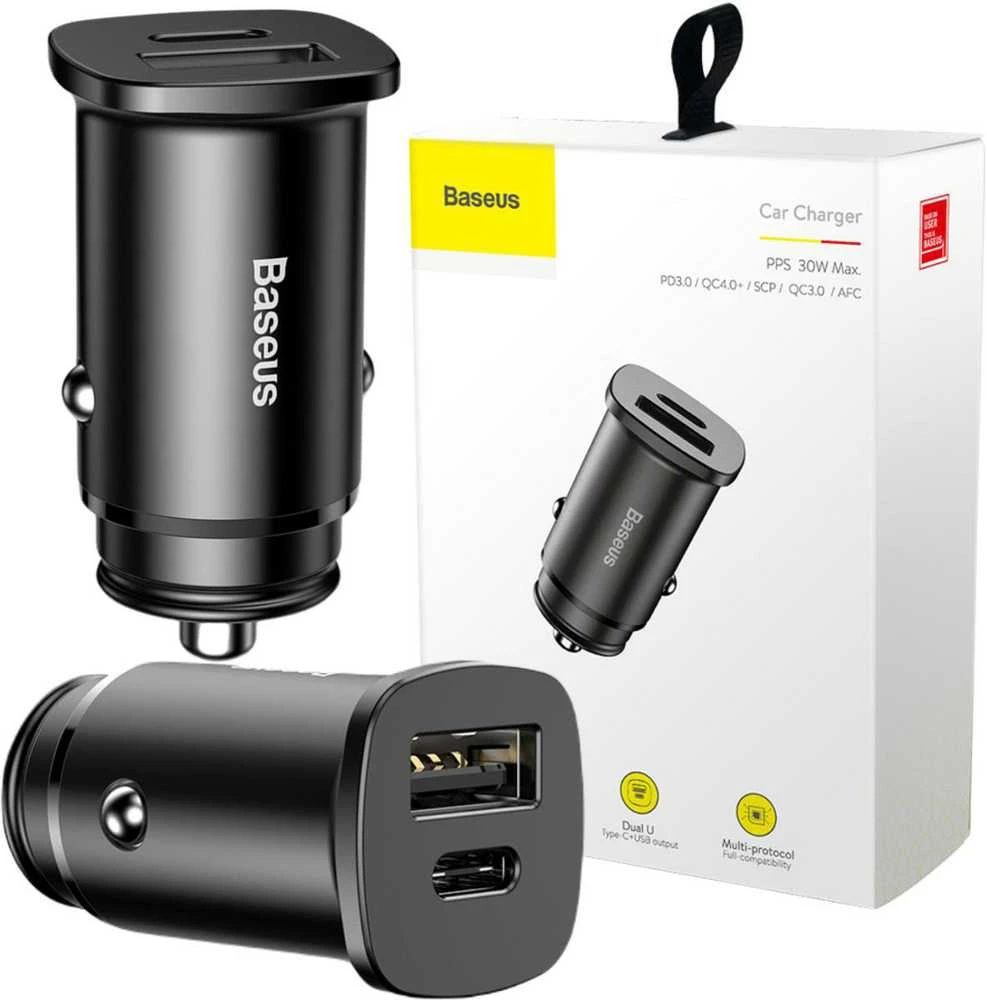 Baseus Square automobilinis įkroviklis PPS QC4.0 / PD3.0 5A 30W - Juodas