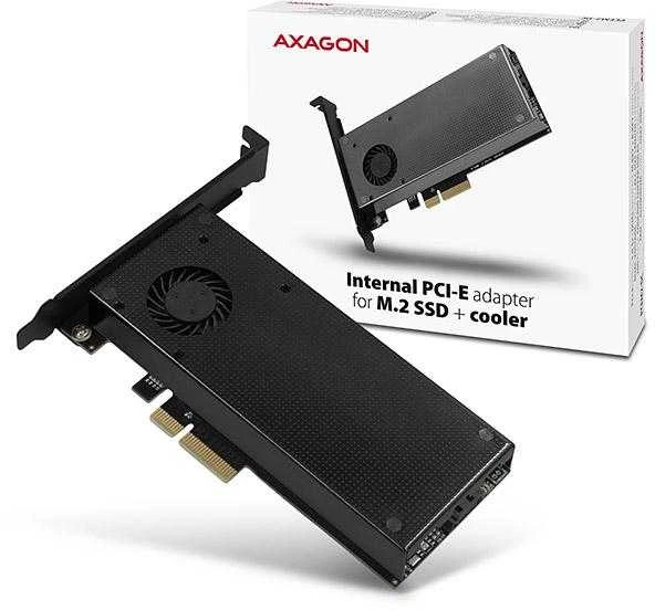 AXAGON PCEM2-DC PCI-E 3.0 4x - DUAL M.2 SSD (NVMe + SATA), dviguba įtampa, iki 110 mm SSD, ventiliatorius + radiatorius