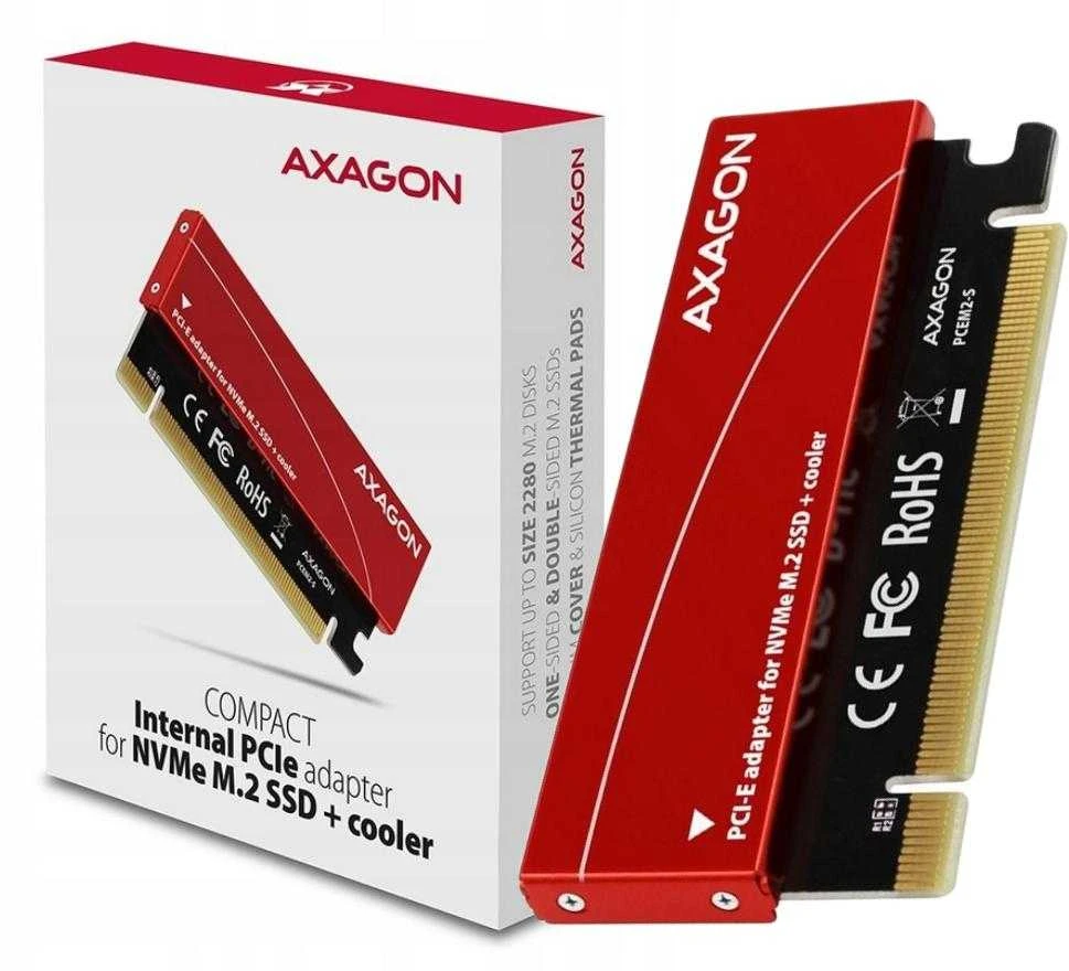 AXAGON PCEM2-S PCI-E 3.0 16x - M.2 SSD NVMe, iki 80mm SSD, žemo profilio, aušintuvas
