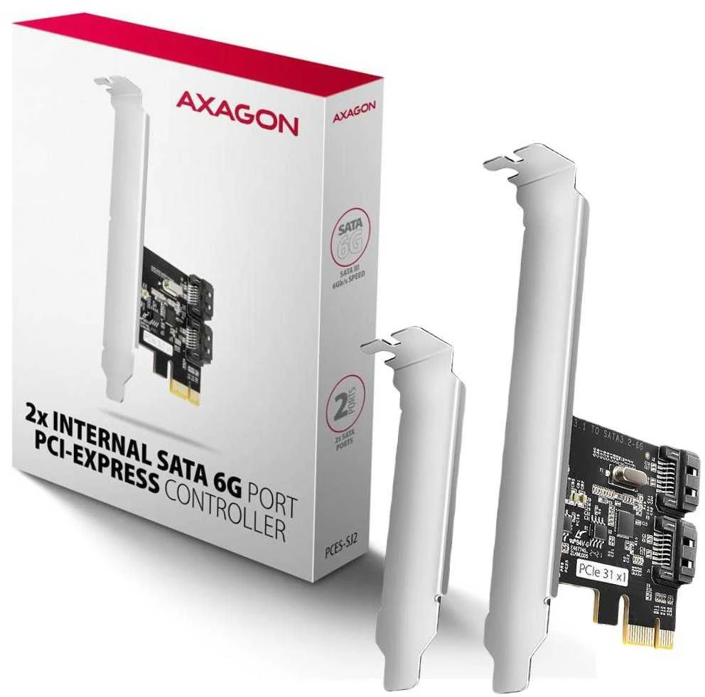 Axagon Dviejų kanalų SATA III PCI-Express valdiklis su dviem vidiniais SATA prievado išėjimais. Standartinis ir žemas profilis.