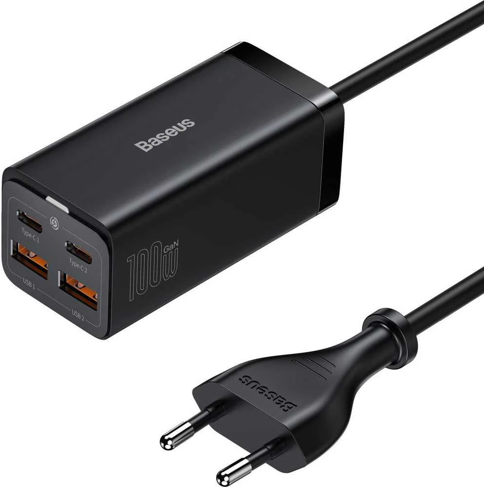 Baseus GaN3 Pro greitas universalus įkroviklis GaN 2 x C tipo USB / 2x USB 100W PD3.0, QC4.0+, AFC, juodas (CCGP000101)