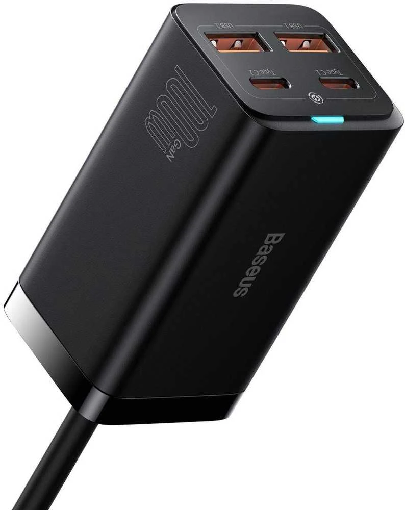 Baseus GaN3 Pro greitas universalus įkroviklis GaN 2 x C tipo USB / 2x USB 100W PD3.0, QC4.0+, AFC, juodas (CCGP000101)
