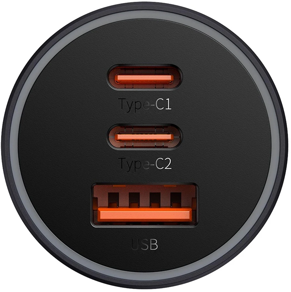 Baseus Automobilinis įkroviklis 12-24V 65W USB + 2xUSB-C QC4+ PD3.0, pilkas