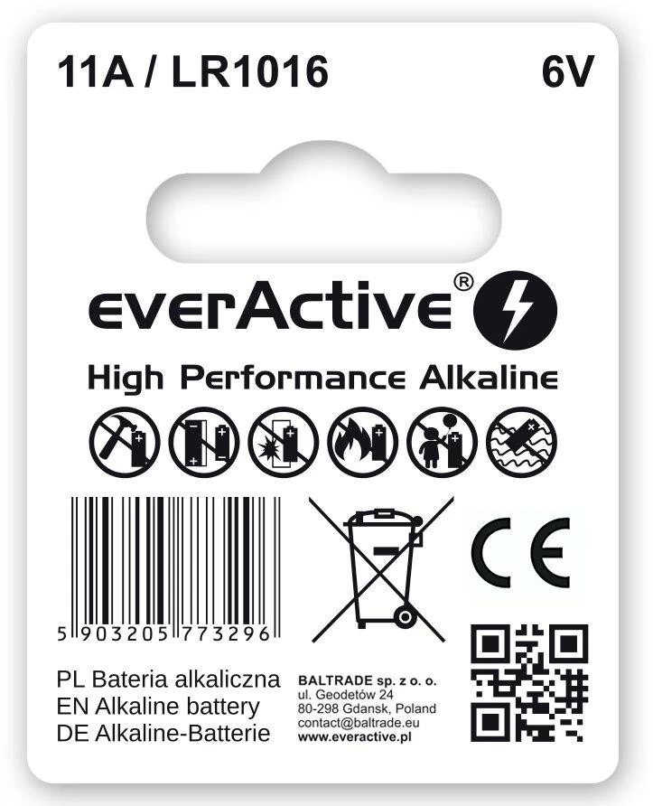 „everactive“ automobilio nuotolinio valdymo pulto baterija 11A LR1016 MN11, blisterinė pakuotė, 1 vnt.