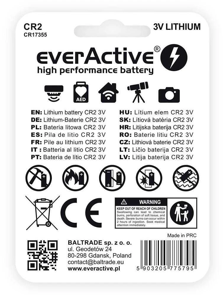 EverActive CR2 baterija – informacinė pakuotės nugarėlė