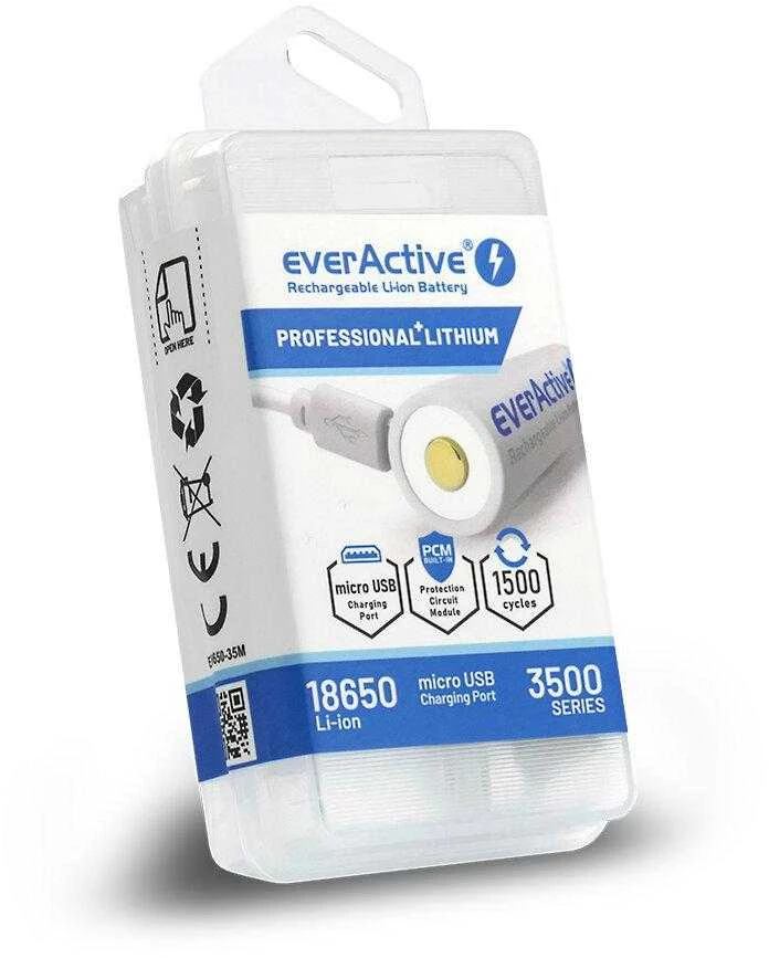 everActive USB įkraunamas 18650 3,7V 3500mAh akumuliatorius su PCM