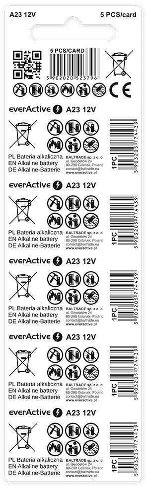 everActive A23 baterijų blisterio galinė pusė