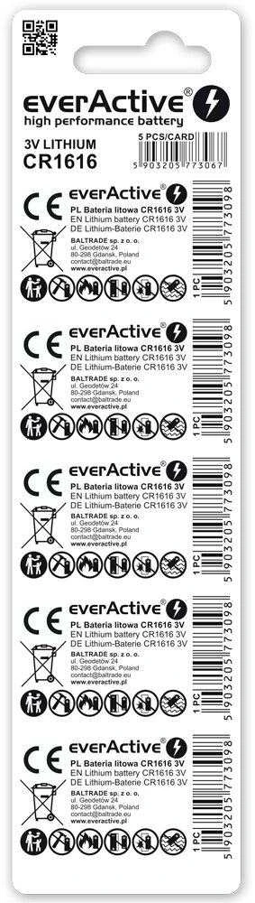 Baterija CR1616 everActive (5 vnt. lizdinėje pakuotėje)
