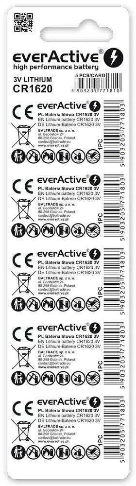 Baterija CR1620 everActive (lizdinė pakuotė, 5 vnt.)