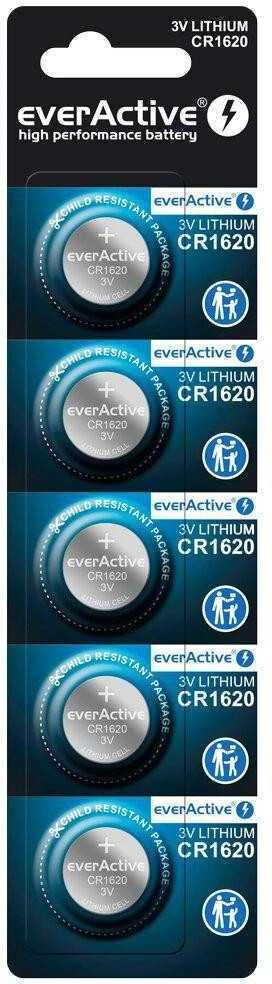 Baterija CR1620 everActive (lizdinė pakuotė, 5 vnt.)