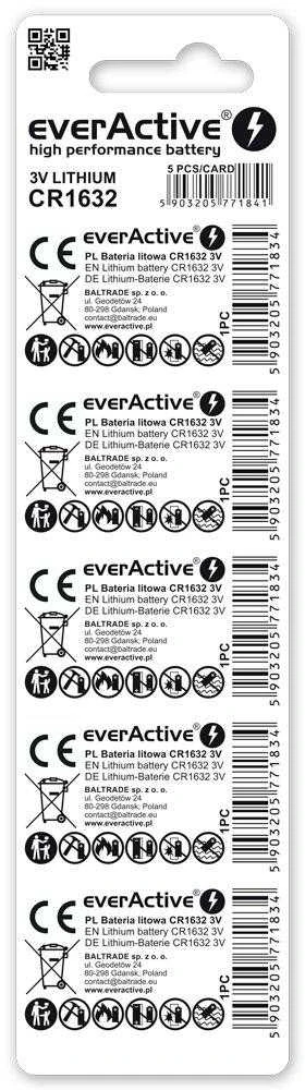 everActive CR1632 3V baterijų pakuotė, 5 vnt.