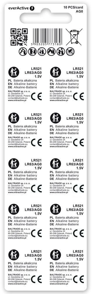 Baterijos AG0 / G0 / LR63 / LR521 everActive 1,5V (blisterinė pakuotė, 10 vnt.)