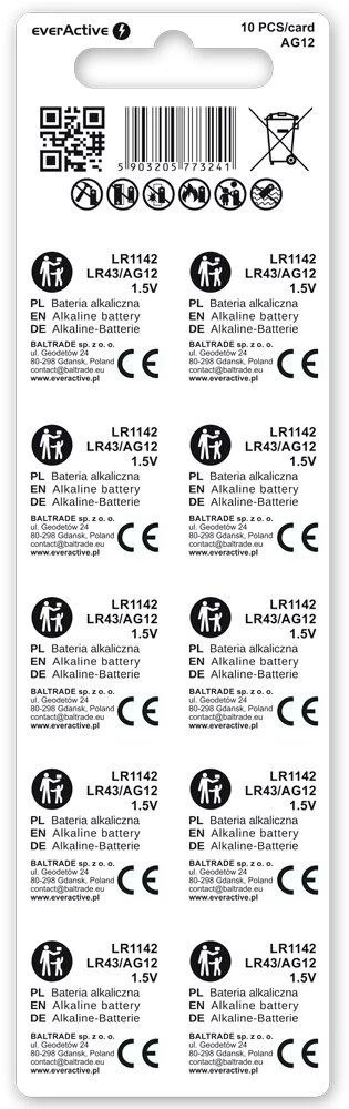 Baterijos AG12 / G12 / LR43 / LR1142 everActive 1,5V (blisterinė pakuotė, 10 vnt.)