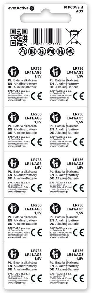 Baterijos AG3 / G3 / LR736 / LR41 everActive 1.5V (blisterinėje pakuotėje 10 vnt.)